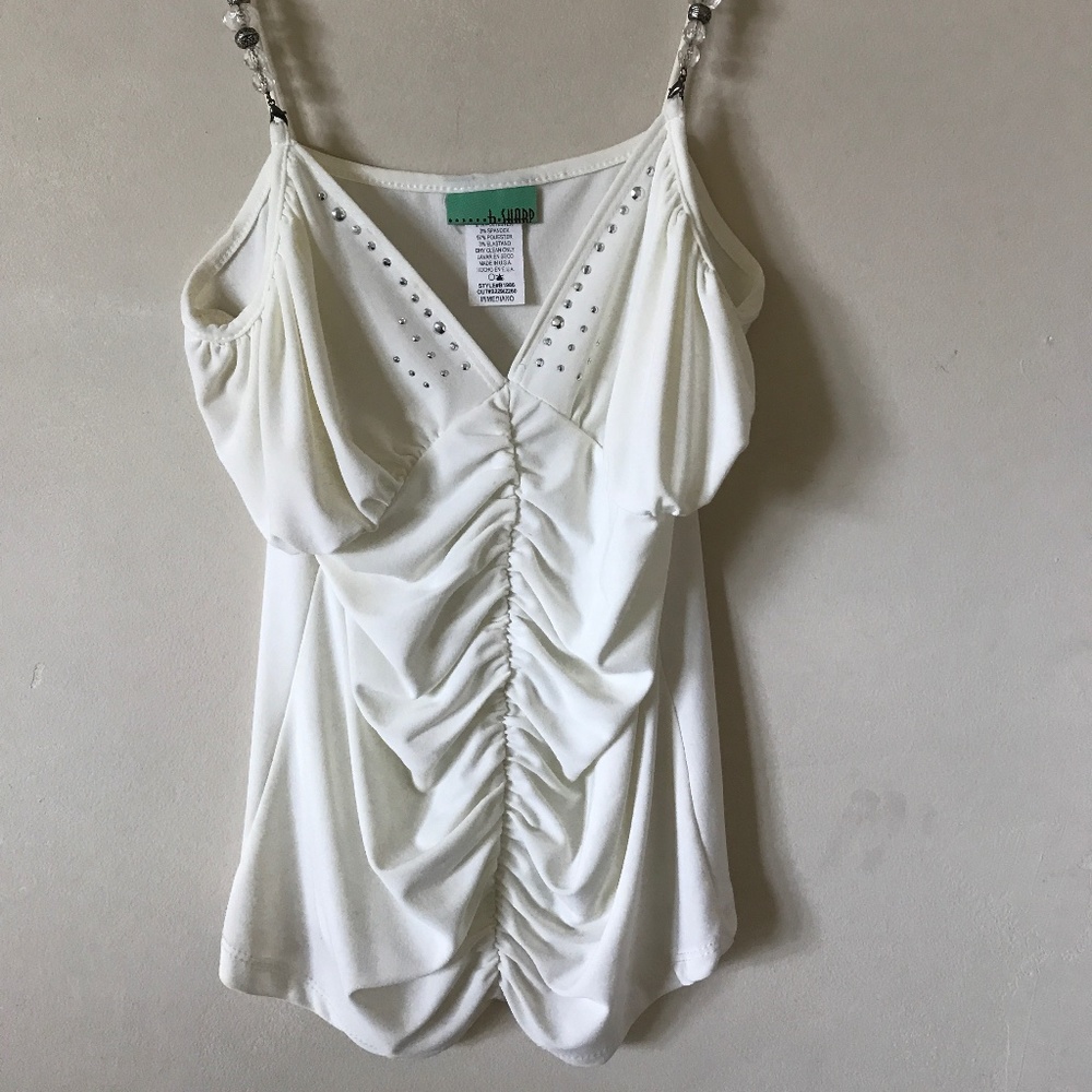 NWT✴️B.Sharp Ivory Top w/Clear Beaded Straps. Medium.